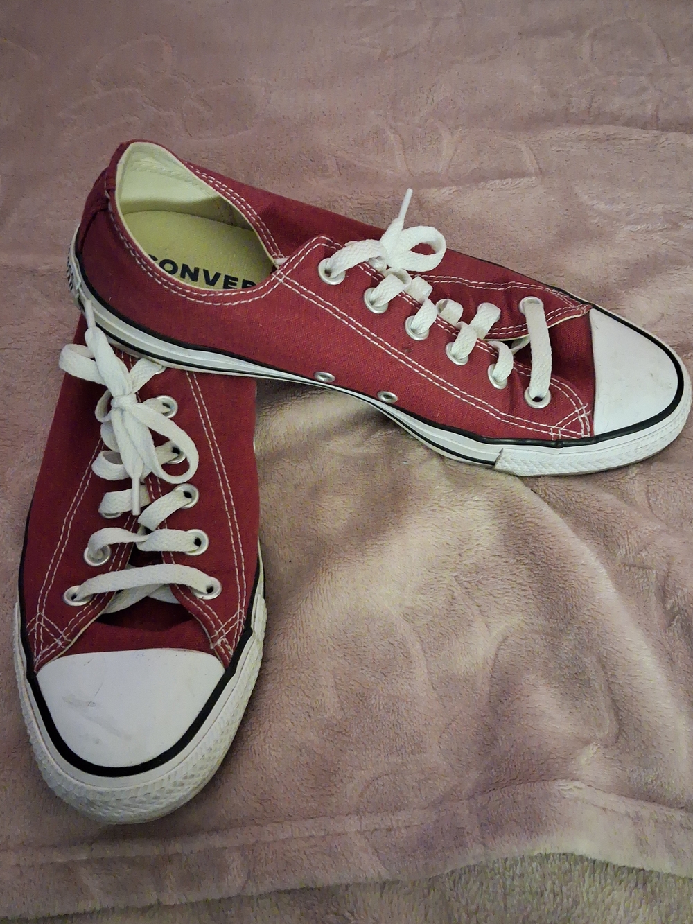 Converse Low Top Canvas Sneakers in Burgundy and White